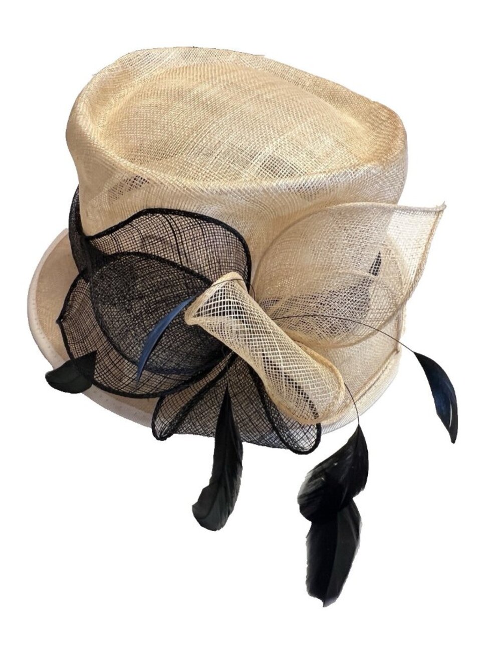 Fashion Derby Hat Cream Black Feather Bow Wedding Cocktail Party Accessorize - Picture 3 of 15